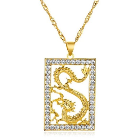DESIGNER LUCKY DRAGON GOLD CLEAR CRYSTAL PENDANT CHAIN NECKLACE**NEW! - Picture 4 of 4